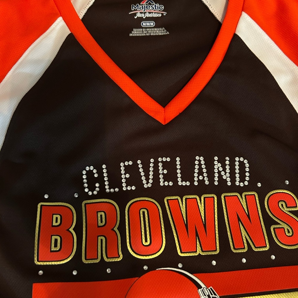 Majestic Browns V-Neck Jersey - Orange, Brown, White